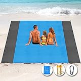 Henrycares Alfombra de Playa 300 x 275cm Grande, Mantas de Playa Antiarena Impermeable Esterilla Playa, Playa Accesorios con 4 Clavos de Fijación, Ideal para Viajes al Aire Libre (Azul)