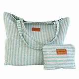 MOMOMUS Bolsa de Playa XXL - 100% Algodón Reciclado, con Cartera de Mano a Juego y Plegable - Bolso de Playa para Mujer Grande y Familiar para Verano y Piscina - 60x40 cm, Verde