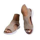 riou Sandalias Deportivas ortopédicas para Mujer Moda Zapatos con Punta Abierta Cuña Lavable de Verano Sandalia para Caminar, Caqui, 37