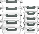 [10 unidades] Recipientes de vidrio con tapas- MCIRCO de almacenamiento de alimentos con tapas de cierre a presión de por vida, horno, congelador y lavavajillas