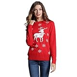 Paskyee Suéter Feo de Navidad para Mujer, Jersey de Navidad de Punto con Cuello Redondo de año Nuevo para niñas Lindas