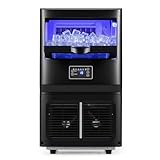 LIFEZEAL - Máquina de hielo comercial 25 kg/24 h, máquina de hielo de acero inoxidable autolimpiante, Ice Maker para casa, bar, restaurante, cafetería, oficina