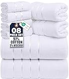 Utopia Towels - Juego de Toallas de Lujo de 8 Piezas, 2 Toallas de Baño, 2 Toallas de Mano y 4 Paños de Lavado, Juego de Toallas Altamente Absorbentes 97% Algodón Ring Spun(Blanco)