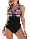 FemiChic Bañadores para Mujer Reductores Barriga Vientre Plano Tallas Grandes Trajes de Baño Una Pieza Natacion Sexy Push Up Bañador(Bohemio,L)