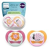 Philips Avent chupetes ultra air: diseño anatómico, para bebés de 6 a 18 meses, tetina simétrica de silicona suave, sin BPA, con estuche esterilizador, paquete de 2, SCF080/27