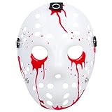 Jason Voorhees Máscara de lujo de PVC de terror Jason Hockey Máscara de Halloween mata disfraz de hacker vestido de fantasía para hombre y mujer, máscara de miedo (blanco con sangre)