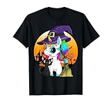 Gráfico de la bruja del Unicornio Gato negro de Halloween Camiseta