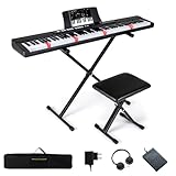 COSTWAY Teclado de Piano 88 Teclas, Piano Electrico con Soporte Ajustable y Taburete, Teclado Musical de Tamaño Completo, Teclas Iluminadas, Función MIDI, Pedal para Principiantes, Adultos (Negro)