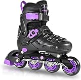 Patines en línea Ajustables para niñas niños, Patines en línea para jóvenes niños Grandes Principiantes Interior al Aire Libre Jugando (Negro y Violeta, L)