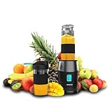 Cecotec Batidora de Vaso Individual Power Titanium 900 ProGo Hand Juice. 900W, 4 Cuchillas Titanio, Pica Hielo, Botella Sport 570ml, Agarre Ergonomico, Tapón Plegable, Asa de Silicona