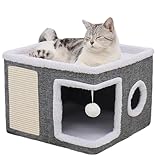 Maycoly Casa Plegable para Gatos,40 x 40 x 31cm Casa para Gatos para Interiores,Capas para Gatos Pequeños y Medianos,con Celota de Peluche, Rascador para Gatos y Agujero para Gatos