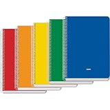 Dohe - Cuadernos A5 (5 uds.) - Tamaño 15x21 cm, 5 Colores: Azul, Rojo, Naranja, Amarillo y Verde, 80 Hojas Cuadriculadas (4x4 mm), Cierre de Espiral, Tapa Blanda de Cartulina, Material de Oficina