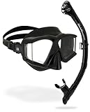 CRESSI Horizion+Scilla Combo Black/Black - Set Unisex Máscara Horizon 4 Cristales Templados Separados y Tubo Snorkel Scilla Top Dry Valve System para Buceo y Snorkeling, Negro/Negro