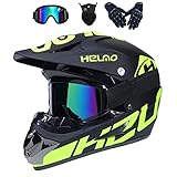 UIGJIOG Casco Motocross, Enduro, Cross con Gafas, Guantes, Mascarilla, Dot Certificación, S (52~53cm), Negro, ATV, Motocicleta