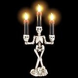 Candelabro de Halloween de 3 velas, candelabro de Halloween con soporte de luz Candelabro de calavera esqueleto Candelabro LED de esqueleto de Halloween Candelabros de luz para fiesta de Halloween