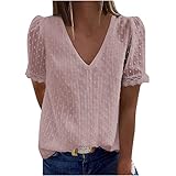 Camisetas Manga Corta Mujer Encaje Elegant,Camiseta Blanca Mujer Camisetas Mujer Verano 2024 Elegantes de Cuello en Pico T-Shirt Moda Color Sólido Blusa Casual Ligera Multicolor Tops