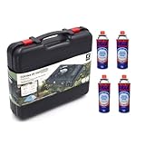 UBOON Cocina Portatil, Cocina De Gas Portatil, Cocina 2 en 1, Disponible Uso Butano, Estufa Camping, Ligero y Fácil de usar, Maletín De Almacenamiento (Con 4 Cartuchos de Gas Butano 227g)
