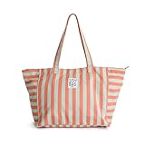 Ponette - Bolsa de Playa Mujer Menorca Grande – Bolso Playa a Rayas con Cremallera – Shopper Verano Amplio y Resistente – Bolsa Piscina, Viaje y Gimnasio – 64x35x23,5 cm – Marca Española