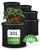 Praknu 5 Bolsas de Cultivo para Plantas 30L - Bolsas para Plantar de Tela no Tejida con Etiquetas y Asas - Maceta Geotextil para Plantas, Verduras y Hortalizas