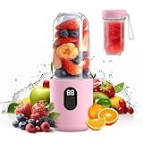 AMFUN 500 ML Batidora de Vaso Portatil, Mini Batidora, Exprimidor USB, 16 Cuchillas de Acero Inoxidable, para Smoothies y Batidos de Proteínas, para Deportes, Viajes, Senderismo (Rosa)