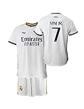 Real Madrid Conjunto Niño Camiseta y Pantalón Primera Equipación de la Temporada 2023-2024 - Vini JR. 7 - Replica Oficial con Licencia Oficial - Niño (8 Años)