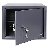 HMF Caja fuerte con llave, caja fuerte para muebles, safe compacto y resistente para hogar u oficina | 38 x 30 x 30 cm | Antracita