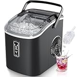 EUHOMY Máquina de Hielo: 9 Cubos en 6 Minutos, Maquina de Hacer Hielo Autolimpiable, 12Kg/24H, 2 Tamaños de Hielo, con aAsa, Pala para Hielo y Cesta Ideal Para Inicio/Cocina/Oficina/Bar, Negra