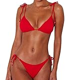 JFAN Bikini de Lazo Acanalado para Mujer Traje de Baño Brasileño con Parte Inferior Descarada(Rojo,XL)