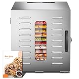 Kwasyo 10 Bandejas Deshidratador Alimentos Recetas gratis Temperatura Ajustable 30-90℃, Acero Inoxidable Completo, Temporizador de 24 horas, 10 Pisos Deshidratadora de Frutas, bpa free,1000W