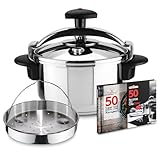 Magefesa Star Recta - Pack Exclusivo Olla Express Tradicional 4 Litros + Cestillo + Libro de Recetas, Acero Inoxidable 18/10, Apta para Inducción