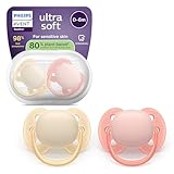 Philips Avent chupetes ultra soft: diseño anatómico, para bebés de 0 a 6 meses, escudo flexible, tetina simétrica de silicona, sin BPA, funda esterilizadora, paquete de 2, SCF091/38