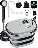 Spopal Ducha Portatil Camping, [13000mAh] [Pantalla Led] Bomba De Ducha Eléctrica y Cubo Plegable De 20L, Ajustable De 5 Velocidades, para Senderismo Al Aire Libre, Limpieza De Jardines Y Mascotas