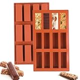 CRESZZLE Juego de 2 moldes rectangulares de silicona con 12 cavidades, ideales para preparar barritas energéticas, brownies y pasteles.