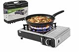 Amig - Hornillo Camping Gas - Cocina Portátil Camp01-2,2 kW Potencia - Parabrisas y Soporte Sartén - Certificación CE - Compatible Botellas CP 250 (No incluída) - Excursiones - Acero Inoxidable