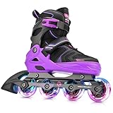 Kuxuan Skates Patines en línea ajustables para niños y niñas con ruedas luminosas, patines adolescentes para principiantes y mujeres