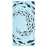 DecoKing Toalla de Playa Grande 90 x 180 cm 100% algodón, Toalla de baño de Terciopelo, Color Azul Oscuro Banco de Peces