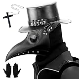 kungfu Mall - Máscara gótica de médico de la peste negra, para cosplay, retro, estilo steampunk, máscara de pájaro y guantes de fiesta negros para Halloween