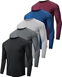 miijoory 5 Piezas Camisetas Manga Larga Hombre Camiseta Deporte Hombre de Secado Rápido Respirable UV Protección Solar para Gimnasio Running (L,Negro, Azul, Gris Oscuro, Verde Militar, Rojo)