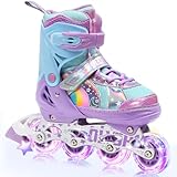 OLYSPM Patines en Linea Niña,Patines Niña,Patines Niño,Patines Linea Ajustables de 4 Tamaños para Hacer Compañía a Tus Hijos para Interior y Exterior