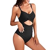 XDSP Bañador Reductor Mujer Barriga Trajes de Baño Una Pieza Vientre Plano Monokinis Control de Barriga Cintura Alta Fruncido Cuello en V Sexy