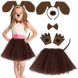 AOOWU Niño Traje de Perro Tejonero, 6 PCS Disfraz de Perro Tejonero con Cola, Pajarita, Diadema, Nariz, Guantes y Falda de Ballet, Disfraz de Perro Tejonero para Cumpleaños Carnaval Halloween Fiesta