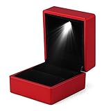 4 colores de moda LED iluminado Anillo caja de almacenamiento de joyería Display Case Gift, Caja Anillo con luz LED Caja de Regalo para proposición, Compromiso, Boda (rojo)