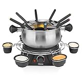 Tristar FO-1109 Olla eléctrica Multifuncional para Fondue de Queso, Chocolate o Aceite, Volumen 1.3 litros, 1400 W, Carcasa de Acero Inoxidable con aro para Salsas, Incluye 8 Tenedores