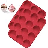 BASVII Juego de 2 Molde de Silicona para 12 Magdalenas, Bandejas para Hornear Magdalenas, Muffin con Recubrimiento Antiadherente para Muffins, Cupcake, 29.2 x 22x 2.8 cm, Rojo (Rojo)