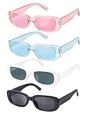 Becellen 4 Piezas Gafas de Sol Cuadradas, Vintage Rectangulares Colores Gafas de Sol Protección UV400 para Mujer Hombre