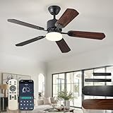 AHRHSM Ventilador de Techo con Luz LED 106cm, Motor DC Silencioso, Aspas Doble Cara, 6 Velocidades con Mando a Distancia, Regulable 3 Colores, Modo Verano/Invierno para Dormitorio Salón, Negro