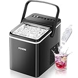 FOHERE Máquina de Hielos con Asa Portátil, 14kg/24h, 9 Cubitos Bullet en 5 Minutos, 2 Tamaños, Autolimpiable, con Cuchara & Cesta – Ideal para Hogar Cocina Oficina Caravana Camping