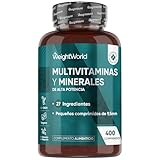 Multivitaminas y Minerales, 400 Comprimidos Veganos, 27 Vitaminas y Minerales - Vitamina C, Vitamina B, D, E, Magnesio, Zinc, Calcio, Hierro y Más, Para +1 de Año, Sabor Menta