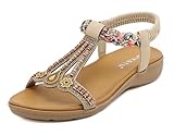 Meik Mangni Mujer Sandalias Planas Verano Bohemio Sandalias de Playa Punta Abierta Clip Toe Pisos Cómodo Casual Zapatos C Beige 38 EU