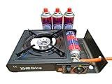 XHC BRICO - Cocina Portatil | Hornillo de camping gas | Estufa de gas portatil para camping | Conexion para botellas de camping gas 227g y bombona grande (Hornillo + 4 Gases)